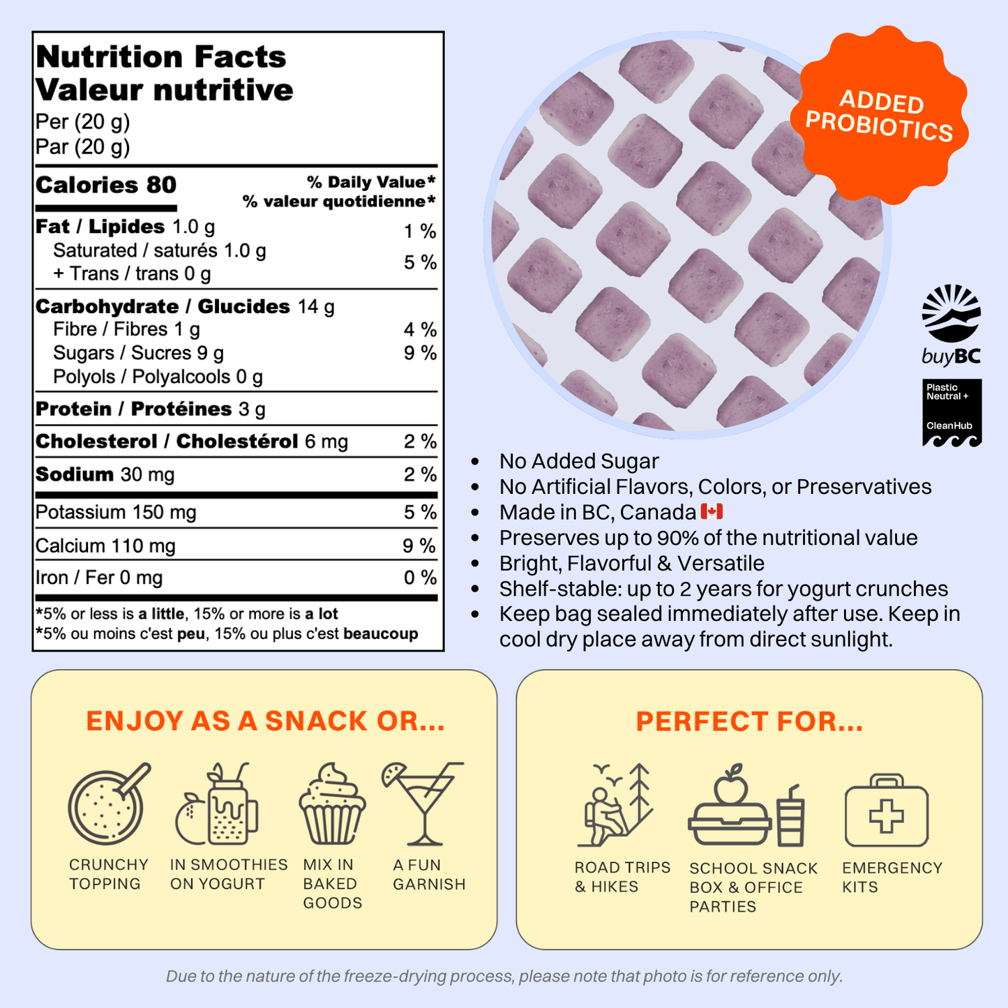 *ADDED PROBIOTICS * Freeze Dried Blueberry Yogurt Crunch 44g