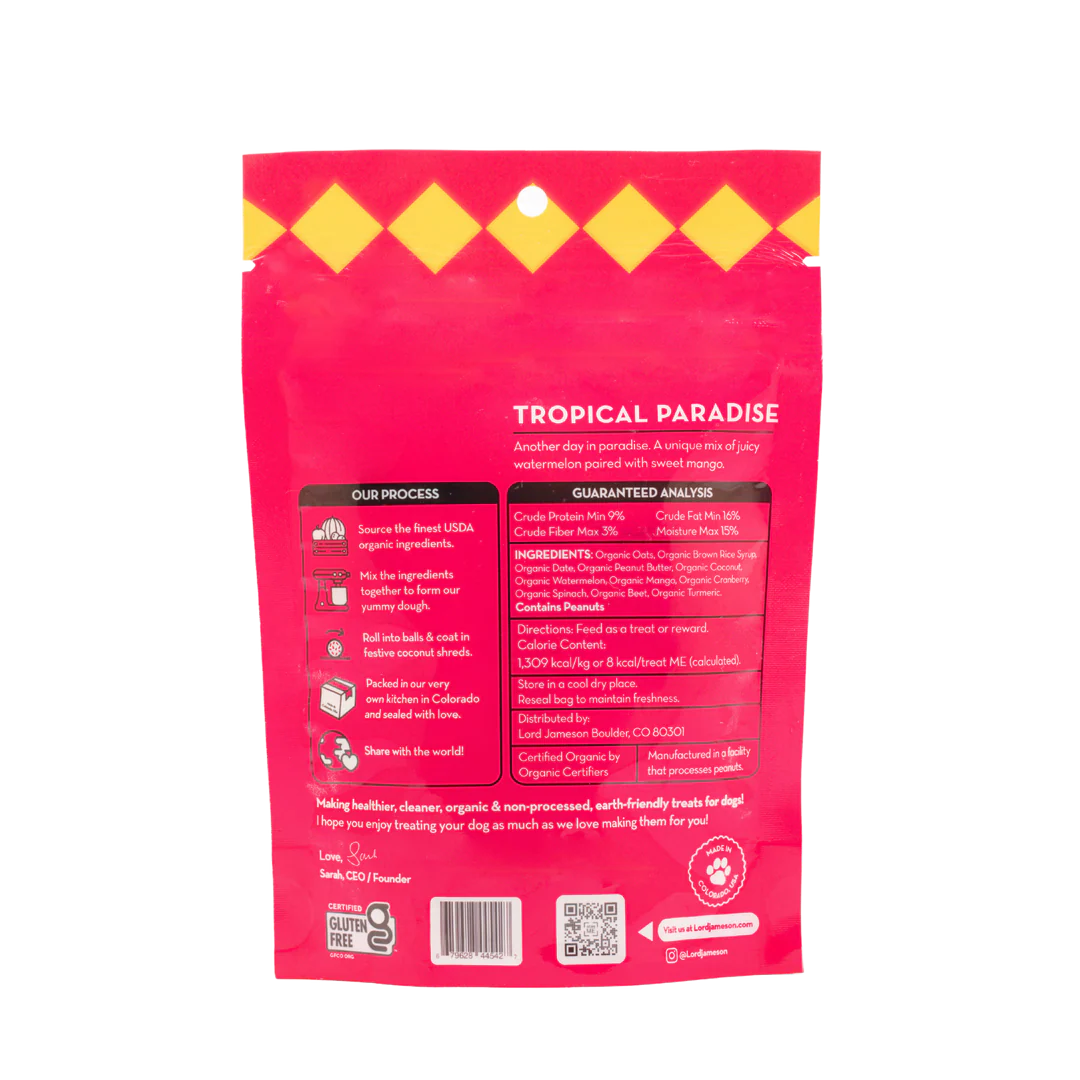 美國Lord Jameson小粒熱帶天堂有機狗狗零食85g